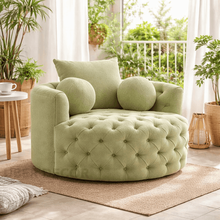 Orania- 360 Degree Swivel Accent Chair Single Barrel Sofa with Round Tufted Base and 3 Toss Pillows