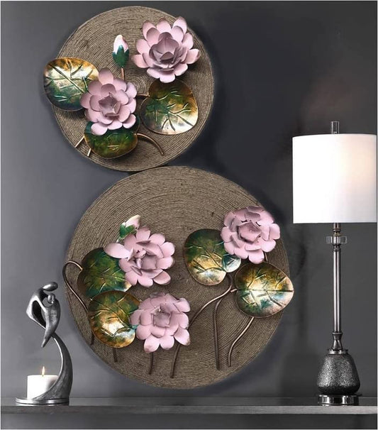 3D Lotus Flower Metal Hanging Metal Wall Art - Set of 2