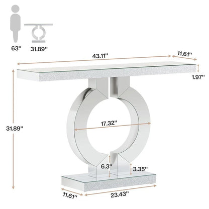 Vogue Silhouette- Modern Crystal Glass Mirrored Finished Console Table For Entryway Table