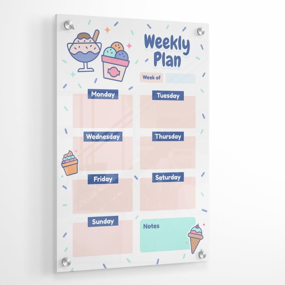 Cute Weekly Plan Glass Writing Board- Printed Acrylic Wall Planner