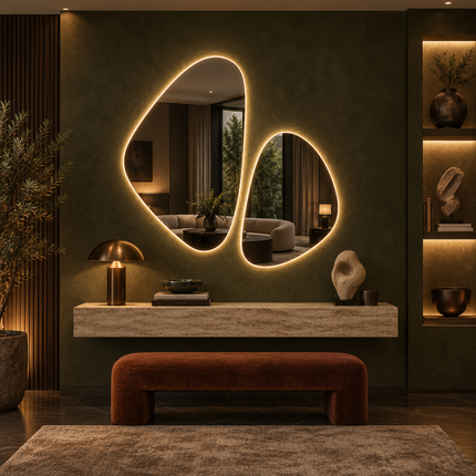 Twinza Two Piece Frameless LED Mirror Set with Front or Back Lit for Vanity and Modern Interiors