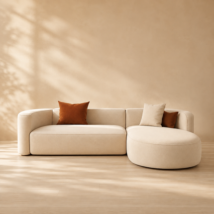 Rome Curved Sectional Sofa with Chaise Japandi Modern Minimalist Sofa for Living Room & Lounge