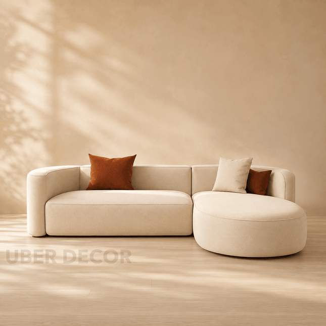 Rome Curved Sectional Sofa with Chaise Japandi Modern Minimalist Sofa for Living Room & Lounge
