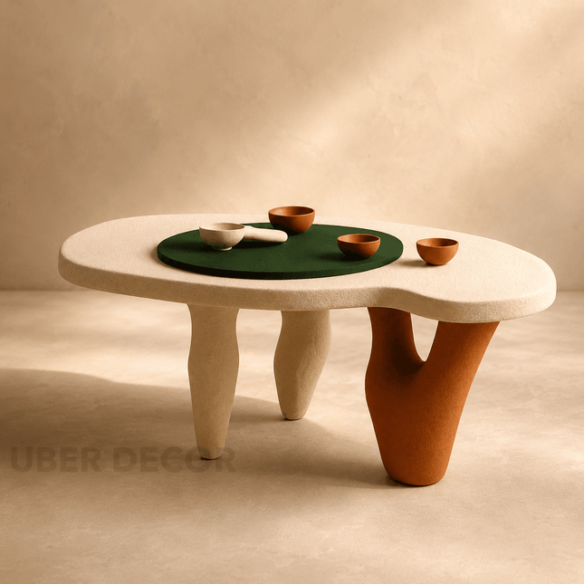 Donets Wabi-Sabi Modern Japandi Coffee Table – Sculptural Organic Solid Wood Center Table for Contemporary Living Rooms