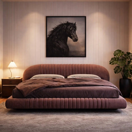 Dusk Aura Floating Bed – Oversized Curved Headboard Platform Bed