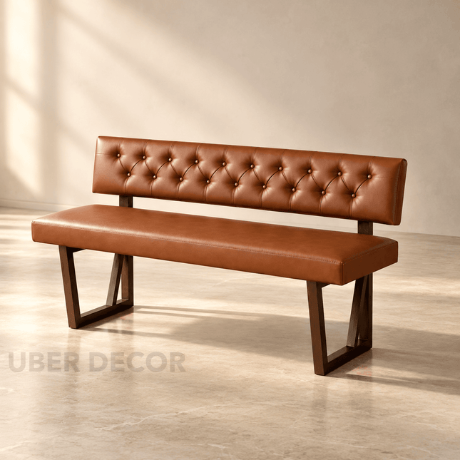 Nira Harmony Contemporary Solid Wood Bench with Backrest Modern Customisable Seating for Dining Living Lounge and Entryway