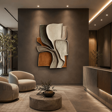 Sculpted Leaf Rhythm Japandi 3D Wall Art – Organic Relief for Living Room
