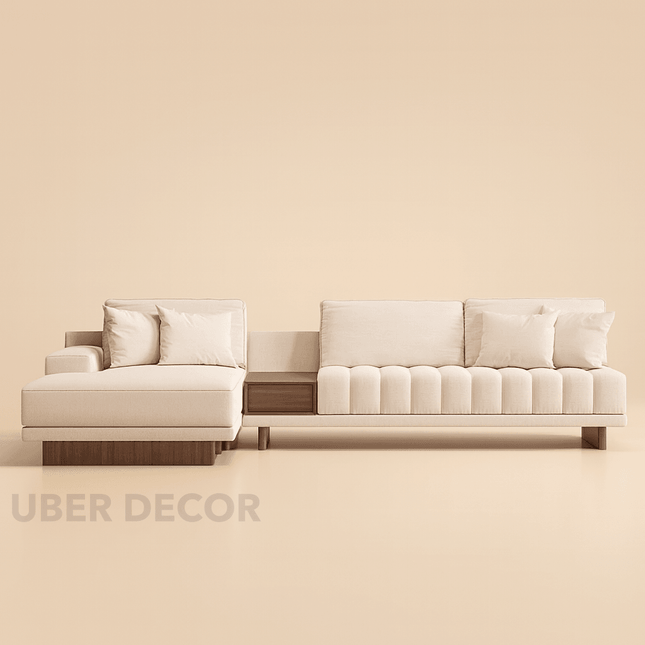 Hanover Luxury Modern Sectional Sofa with Chaise Lounge and Wooden Storage Platform Customisable Designer Sofa for Living Room