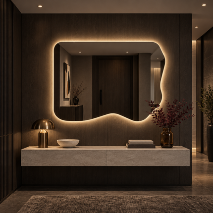 Orena Frameless Organic LED Wall Mirror with Front or Back Lit for Bathroom Vanity and Modern Decor