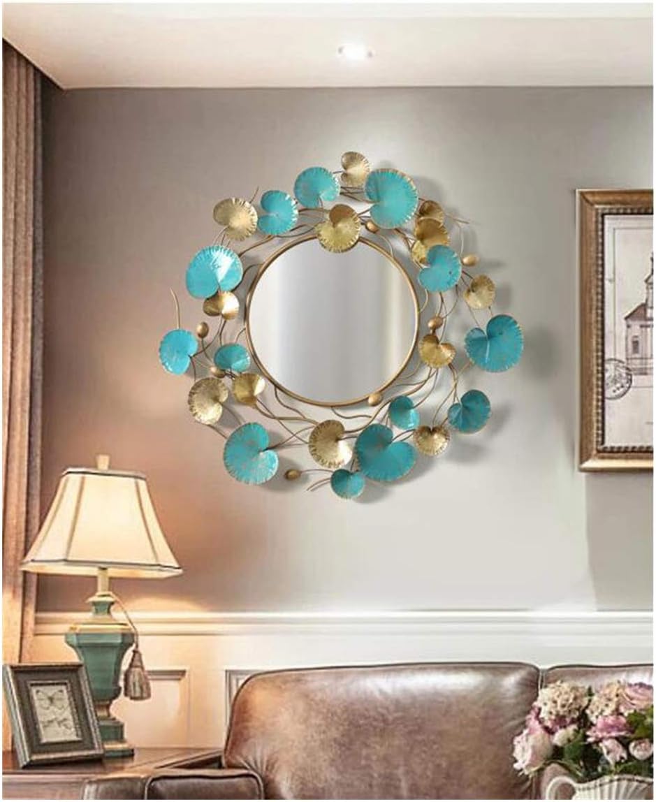 Blue and Golden Floral Vine Mirror Wall Decoration Metal Wall Art