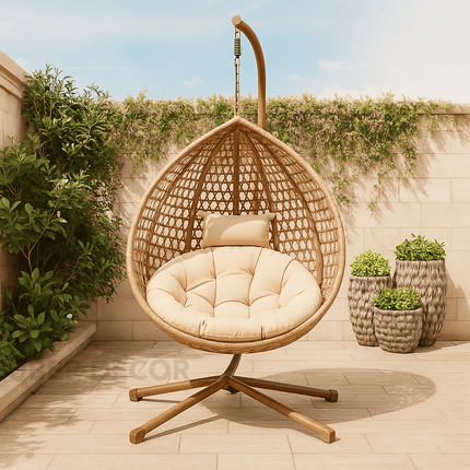 LeafShell Cocoon Swing Chair – Contemporary Outdoor Comfort | Mid-Century Boho Design | European Inspired | Patio & Living Room Swing Chair for Gardens, Balconies, Studies & Terraces