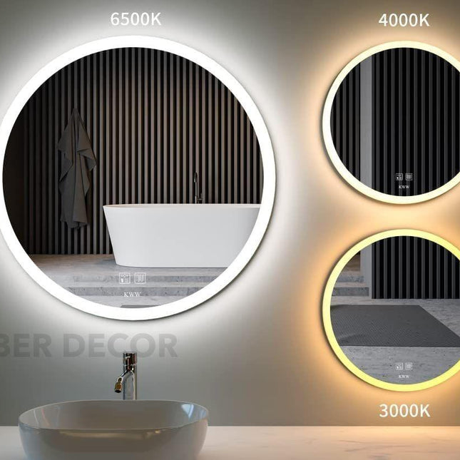 Lunara round led designer mirror- 3-colour touch button led frameless bathroom vanity mirror