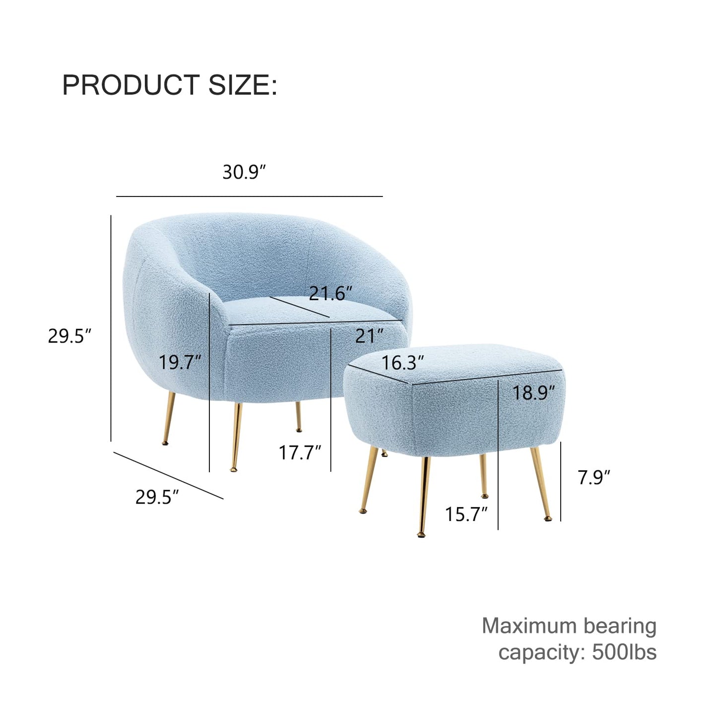 Aurora Upholstered Boucle Chair with Ottoman - Modern Furniture for Living Room, Bedroom and Foyer