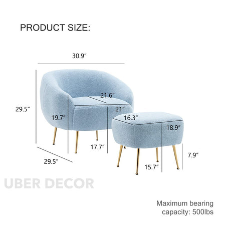 Aurora Upholstered Boucle Chair with Ottoman - Modern Furniture for Living Room, Bedroom and Foyer - Uber Decor