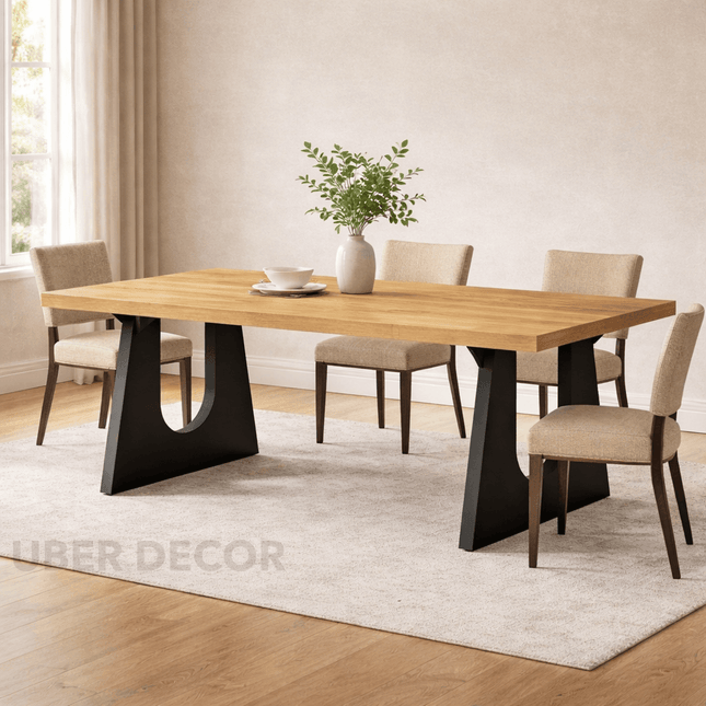 Meadow Gather Solid Wood Dining Table Modern Contemporary Design with Sculptural Base for Dining Room and Family Dining Area