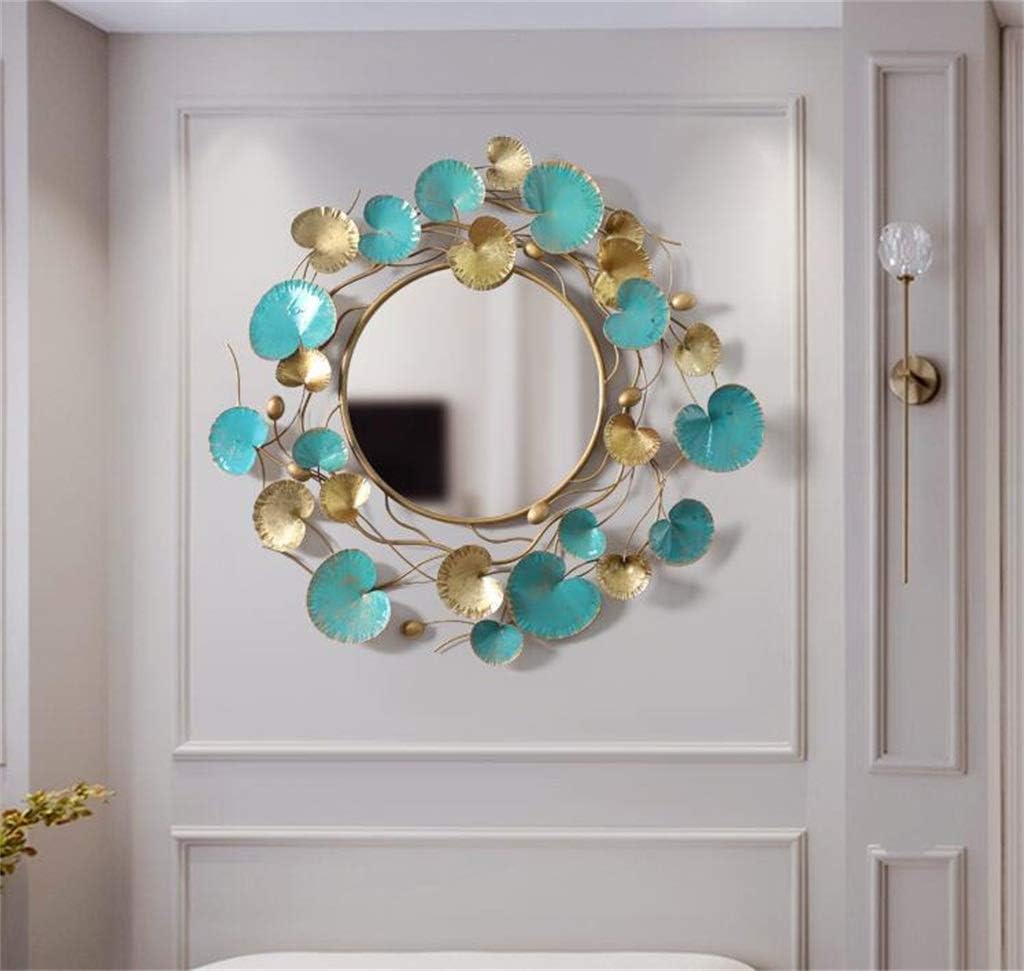 Blue and Golden Floral Vine Mirror Wall Decoration Metal Wall Art