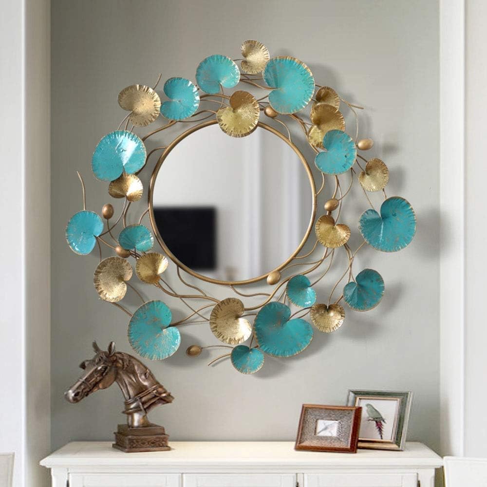 Blue and Golden Floral Vine Mirror Wall Decoration Metal Wall Art