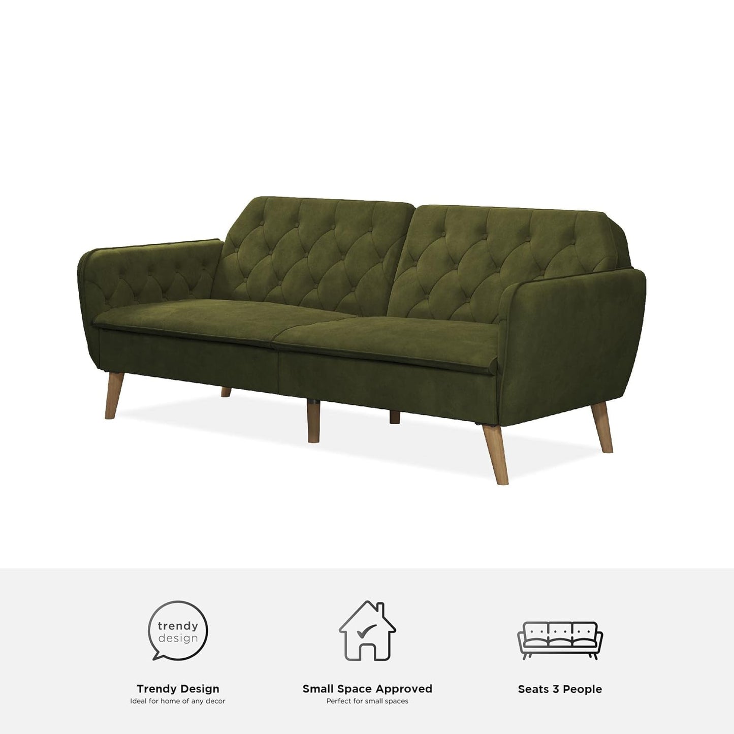 Santiago 83" Futon Sofa- Tufted Laid Back Convertible Futon Couch Bed for Small Spaces, Home or Office