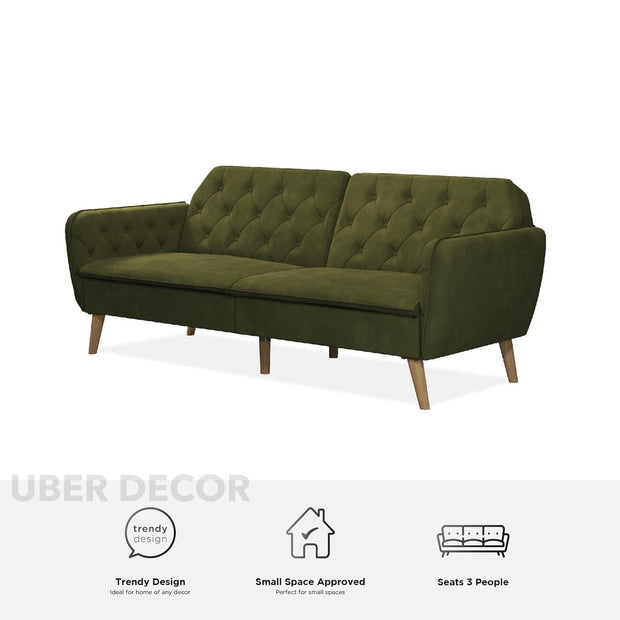 Santiago 83" Futon Sofa- Tufted Laid Back Convertible Futon Couch Bed for Small Spaces, Home or Office - Uber Decor