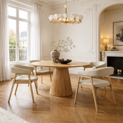 Crestara Round Solid Wood Dining Table Scandinavian Japandi Pedestal Base Minimalist Dining Table for Dining Room