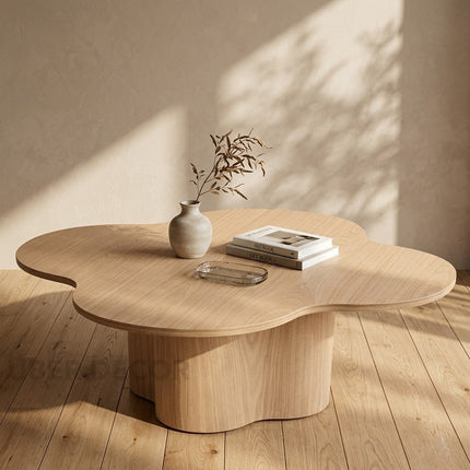 Tumen Organic Sculpted Coffee Table Mid Century Modern Japandi Inspired Solid Wood Center Table With Curved Base For Family Room