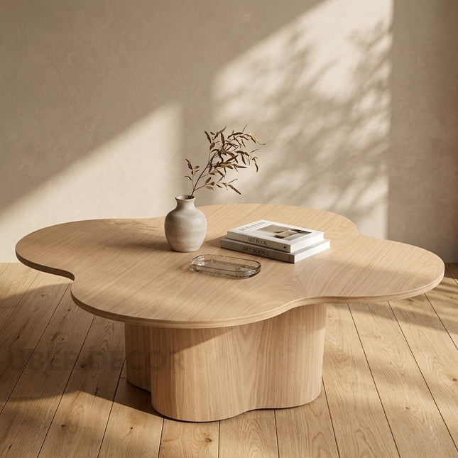 Tumen Organic Sculpted Coffee Table Mid Century Modern Japandi Inspired Solid Wood Center Table With Curved Base For Family Room