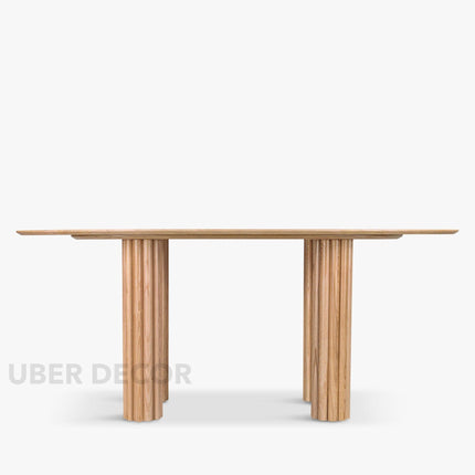 Kavon Oval Dining Table Architectural Column Design Mid Century Modern Scandinavian Inspired Solid Wood Legs Natural Finish Dining Furniture for Dining Room