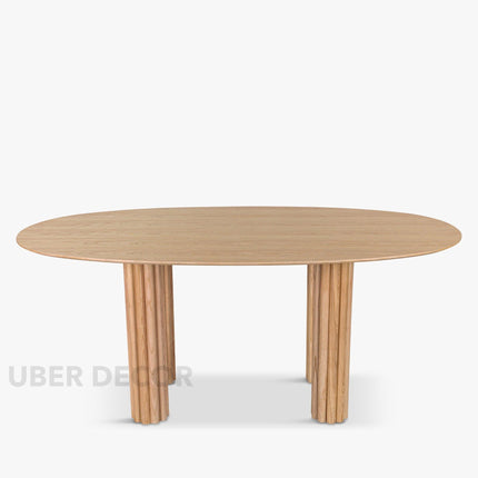 Kavon Oval Dining Table Architectural Column Design Mid Century Modern Scandinavian Inspired Solid Wood Legs Natural Finish Dining Furniture for Dining Room