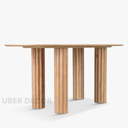 Kavon Oval Dining Table Architectural Column Design Mid Century Modern Scandinavian Inspired Solid Wood Legs Natural Finish Dining Furniture for Dining Room