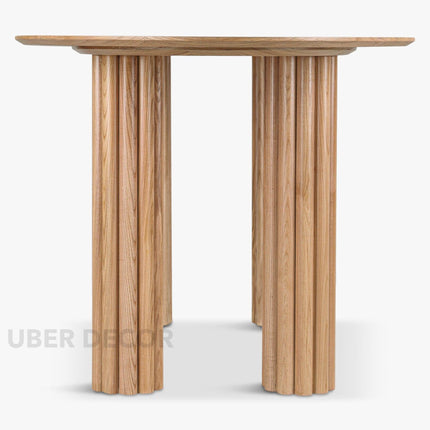 Kavon Oval Dining Table Architectural Column Design Mid Century Modern Scandinavian Inspired Solid Wood Legs Natural Finish Dining Furniture for Dining Room