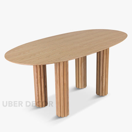 Kavon Oval Dining Table Architectural Column Design Mid Century Modern Scandinavian Inspired Solid Wood Legs Natural Finish Dining Furniture for Dining Room