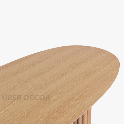 Kavon Oval Dining Table Architectural Column Design Mid Century Modern Scandinavian Inspired Solid Wood Legs Natural Finish Dining Furniture for Dining Room