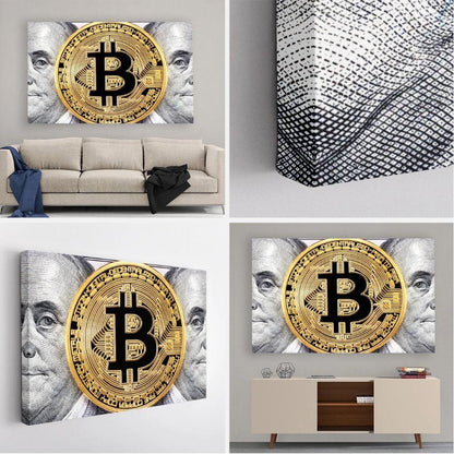 Golden Bitcoin Minimalistic Wall Art