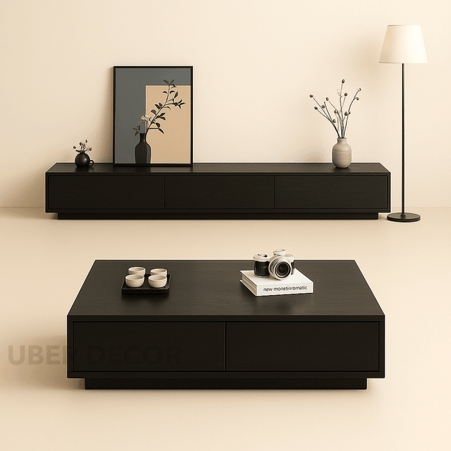 Kurova Linea – Modern Coffee Table, Japandi Inspired Low Console, Flat Base, Living Room Coffee Table and TV Unit Set
