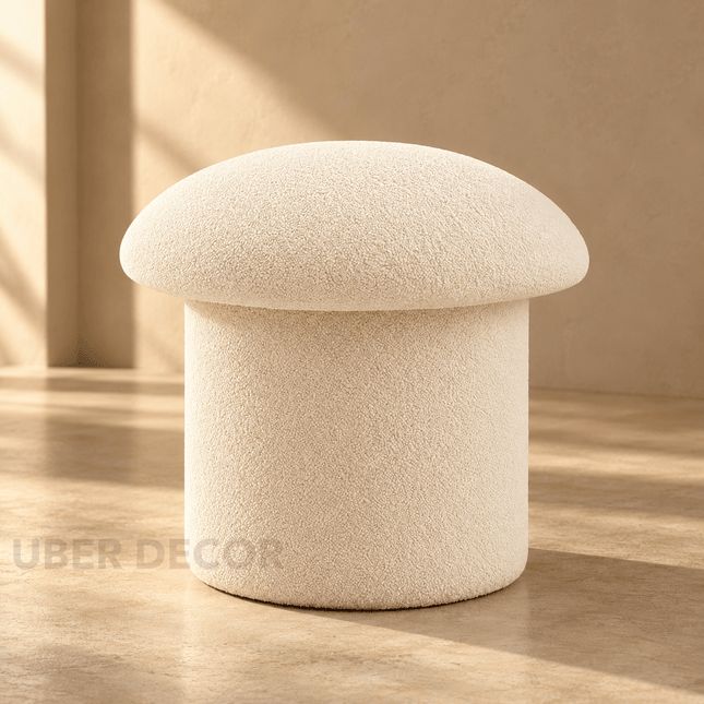MushLuxe Designer Ottoman | Soft Fleece Bouclé Mushroom Pouffe | Versatile Stool for Home Decor