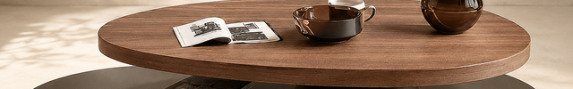 Avon Functional 360 Swivel Revolving Oval Shape Solid Teak Wood Coffee Table for Living Room