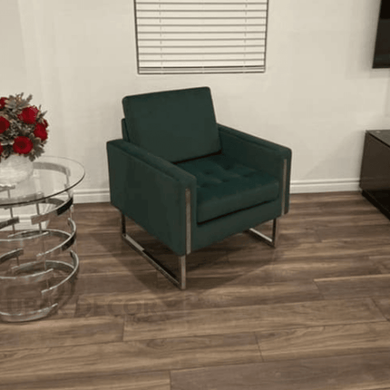 Soreva- Contemporary Chic Style Aesthetic Tufted Accent Chair with Sleek Stainless Steel Legs