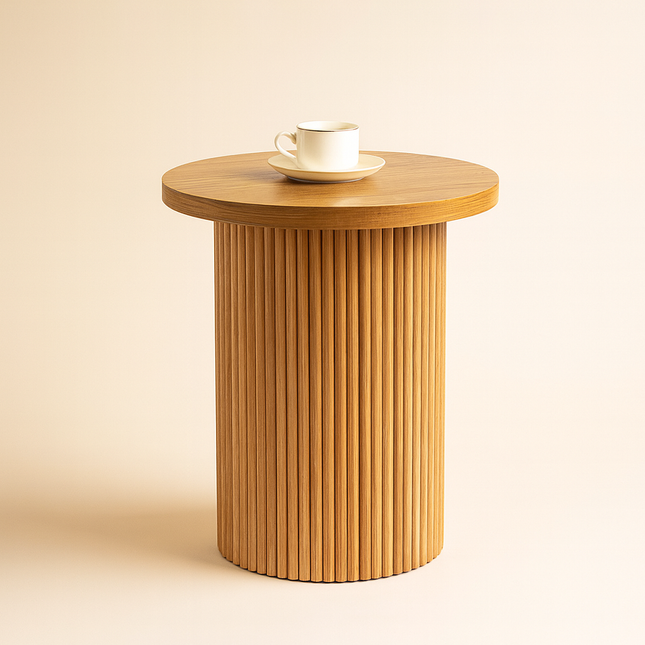 The Aria Column – Custom Fluted Cylindrical Wooden Side Table in Mid Century Modern Scandinavian Style for Living Room, Bedroom, or Lounge