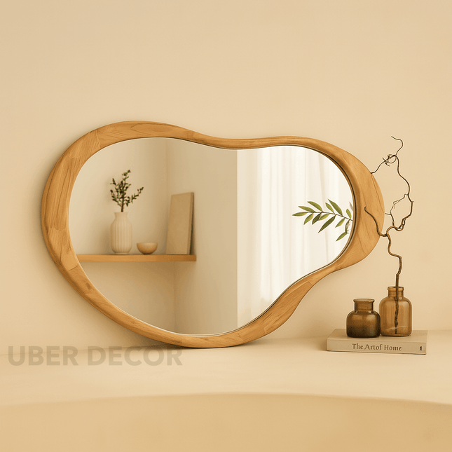 Ella Organic Teak Wood Accent Mirror – Sculptural Wall & Console Mirror