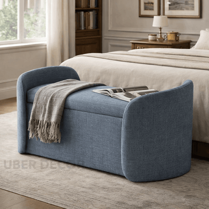 Sophie Curved 2-in-1 Storage Bench with Flip Top Seat Minimalist End-of-Bed Organizer for Bedroom & Entryway Spaces
