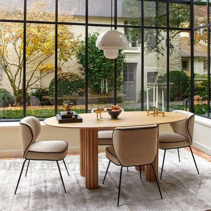 Kavon Oval Dining Table Architectural Column Design Mid Century Modern Scandinavian Inspired Solid Wood Legs Natural Finish Dining Furniture for Dining Room