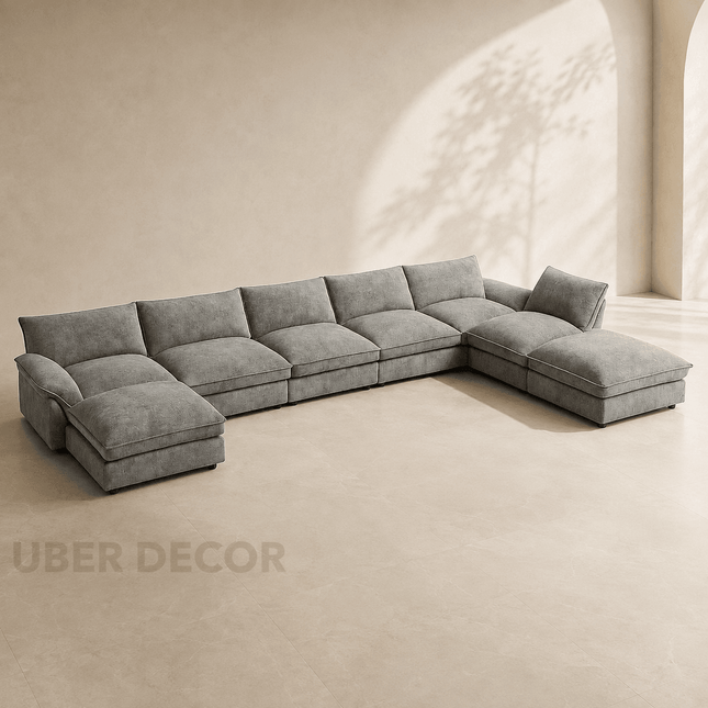 Manila 198" U-Shaped Sofa- 8 Seater Oversized Sectional Sofa with Movable Footrest