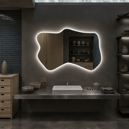 Wello Frameless Wavy LED Mirror for Bathroom Wall and Double Sink Area with Front or Back Lit