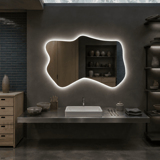 Wello Frameless Wavy LED Mirror for Bathroom Wall and Double Sink Area with Front or Back Lit