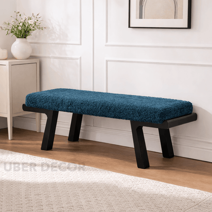 Gujarat Bloom Solid Wood Upholstered Dining and Living Bench Modern Indian Minimal Furniture