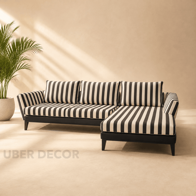 Wellington Modern Sectional Sofa with Chaise Black & White Striped Customizable Couch for Living Room