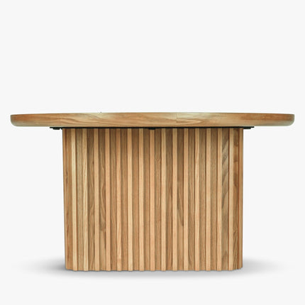Sittang sculptural solid wood coffee table inspired by contemporary Scandinavian design for family room and lounge spaces