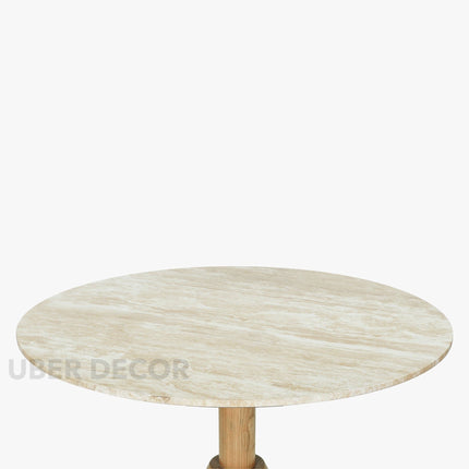Tavion Round Dining Table Pedestal Base Design Mid Century Modern European Inspired Solid Wood Base Marble Top Dining Furniture for Dining Room