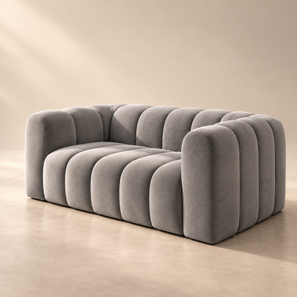 Mendoza Modern Channel-Tufted Sofa – Ready to Ship Grey Premium Suede Velvet Couch for Living Room