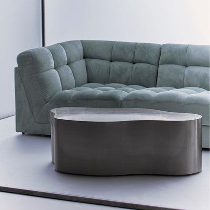 Selenga sculptural coffee table for modern lounge spaces inspired by contemporary European design with premium metal form and refined polish